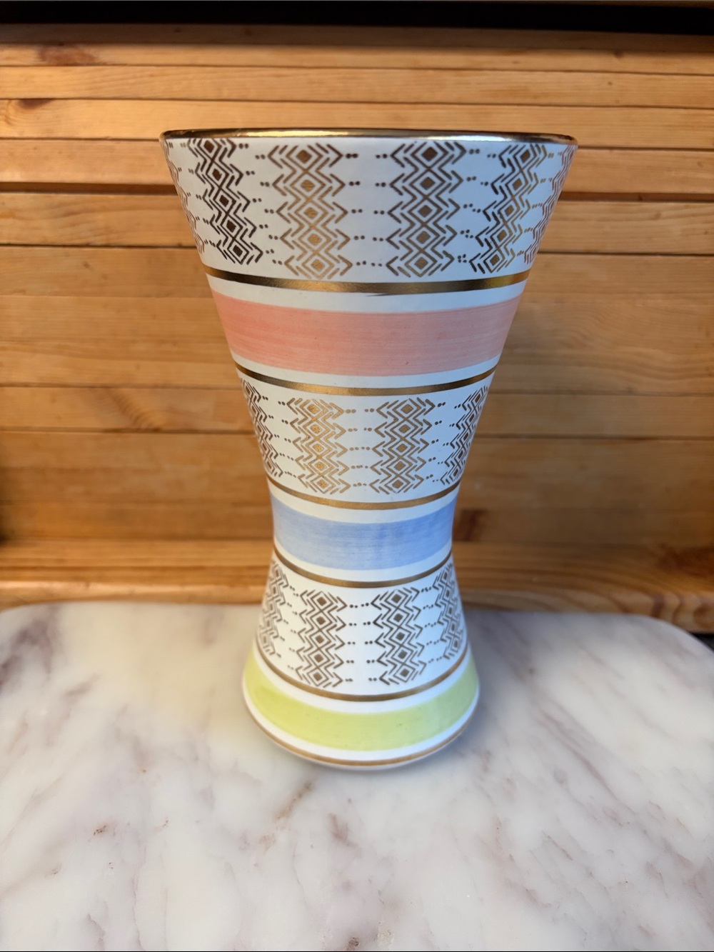 Decorative Striped Ceramic Vase with Pastel Bands